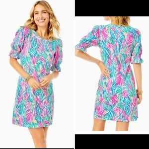 Lilly Pulitzer WOMEN'S ADLEY PUFF-SLEEVE MINIDRESS IN MULTI SEA TURTLE SOIREE XS